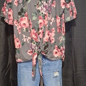 Floral Tie-Front Women's Top